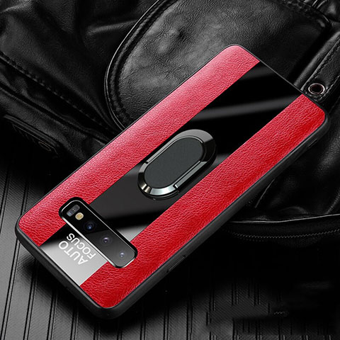 Coque Silicone Gel Motif Cuir Housse Etui avec Support Bague Anneau Aimante Magnetique T01 pour Samsung Galaxy S10 5G Rouge