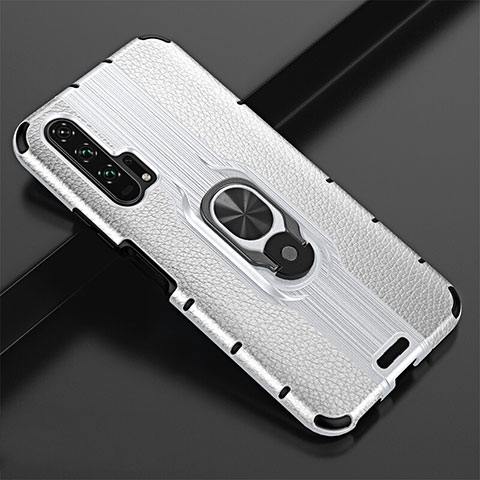 Coque Silicone Gel Motif Cuir Housse Etui avec Support Bague Anneau Aimante Magnetique T02 pour Huawei Honor 20 Pro Blanc