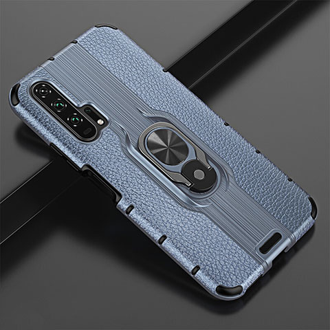 Coque Silicone Gel Motif Cuir Housse Etui avec Support Bague Anneau Aimante Magnetique T02 pour Huawei Honor 20 Pro Bleu