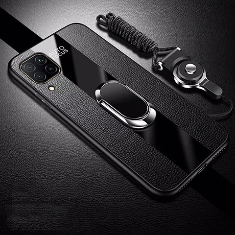 Coque Silicone Gel Motif Cuir Housse Etui avec Support Bague Anneau Aimante Magnetique T02 pour Huawei Nova 6 SE Noir