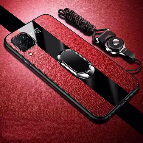 Coque Silicone Gel Motif Cuir Housse Etui avec Support Bague Anneau Aimante Magnetique T02 pour Huawei Nova 6 SE Rouge