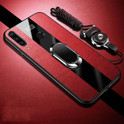 Coque Silicone Gel Motif Cuir Housse Etui avec Support Bague Anneau Aimante Magnetique T02 pour Huawei P Smart+ Plus (2019) Rouge