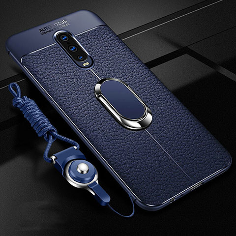 Coque Silicone Gel Motif Cuir Housse Etui avec Support Bague Anneau Aimante Magnetique T02 pour Oppo R17 Pro Bleu