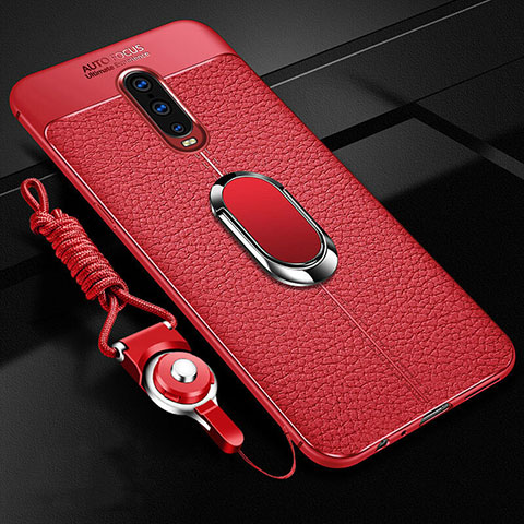 Coque Silicone Gel Motif Cuir Housse Etui avec Support Bague Anneau Aimante Magnetique T02 pour Oppo R17 Pro Rouge