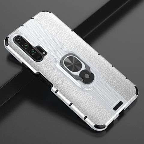 Coque Silicone Gel Motif Cuir Housse Etui avec Support Bague Anneau Aimante Magnetique T03 pour Huawei Honor 20 Pro Blanc