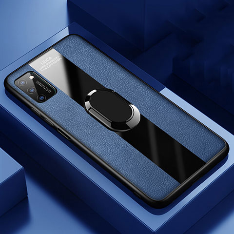 Coque Silicone Gel Motif Cuir Housse Etui avec Support Bague Anneau Aimante Magnetique T03 pour Huawei Honor V30 5G Bleu