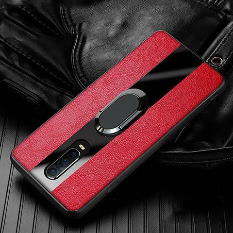 Coque Silicone Gel Motif Cuir Housse Etui avec Support Bague Anneau Aimante Magnetique T03 pour Oppo R17 Pro Rouge