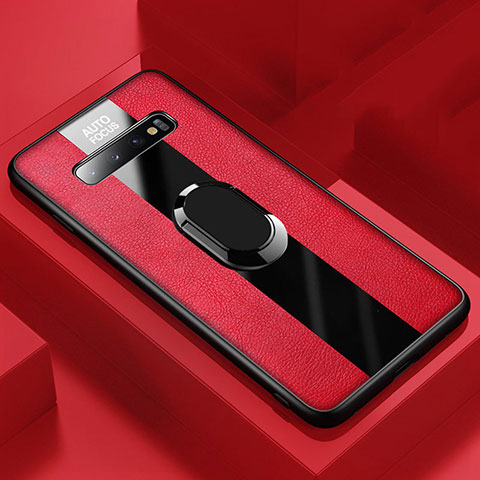 Coque Silicone Gel Motif Cuir Housse Etui avec Support Bague Anneau Aimante Magnetique T03 pour Samsung Galaxy S10 5G Rouge