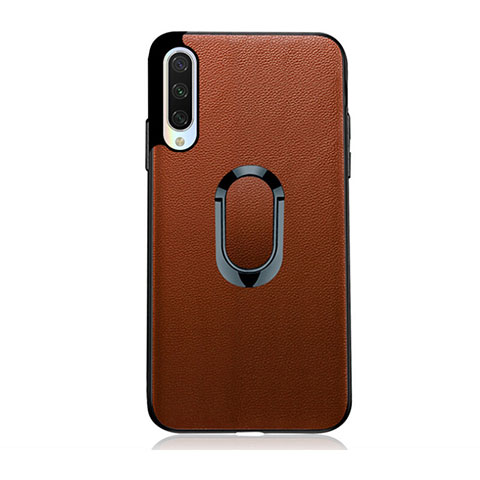 Coque Silicone Gel Motif Cuir Housse Etui avec Support Bague Anneau Aimante Magnetique T03 pour Xiaomi Mi A3 Marron