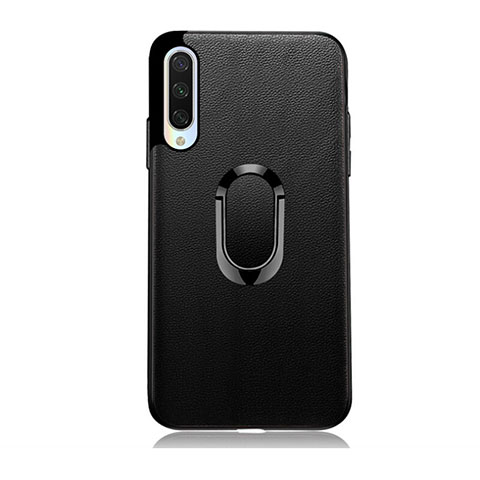 Coque Silicone Gel Motif Cuir Housse Etui avec Support Bague Anneau Aimante Magnetique T03 pour Xiaomi Mi A3 Noir