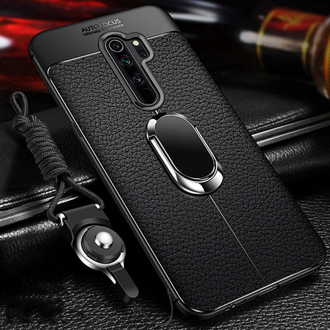 Coque Silicone Gel Motif Cuir Housse Etui avec Support Bague Anneau Aimante Magnetique T03 pour Xiaomi Redmi Note 8 Pro Noir