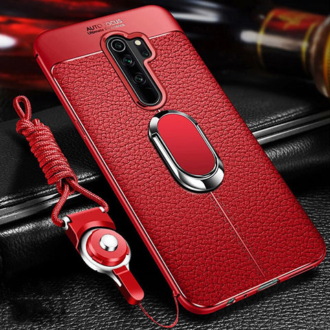 Coque Silicone Gel Motif Cuir Housse Etui avec Support Bague Anneau Aimante Magnetique T03 pour Xiaomi Redmi Note 8 Pro Rouge