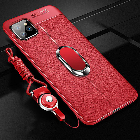 Coque Silicone Gel Motif Cuir Housse Etui avec Support Bague Anneau Aimante Magnetique T04 pour Apple iPhone 11 Pro Max Rouge