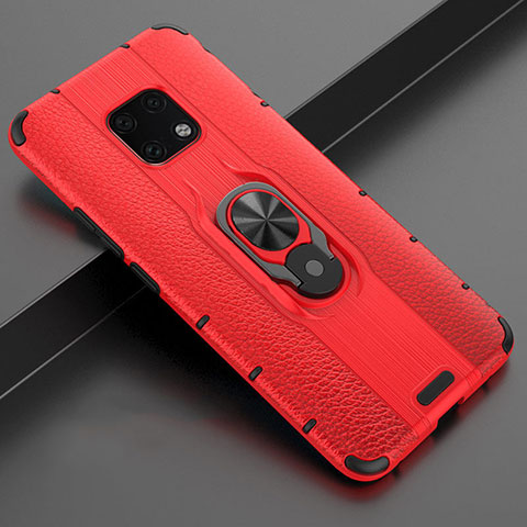 Coque Silicone Gel Motif Cuir Housse Etui avec Support Bague Anneau Aimante Magnetique T04 pour Huawei Mate 20 Pro Rouge