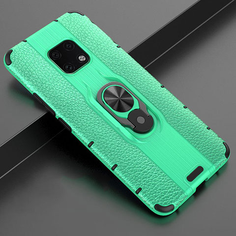 Coque Silicone Gel Motif Cuir Housse Etui avec Support Bague Anneau Aimante Magnetique T04 pour Huawei Mate 20 Pro Vert