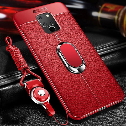 Coque Silicone Gel Motif Cuir Housse Etui avec Support Bague Anneau Aimante Magnetique T04 pour Huawei Mate 20 Rouge