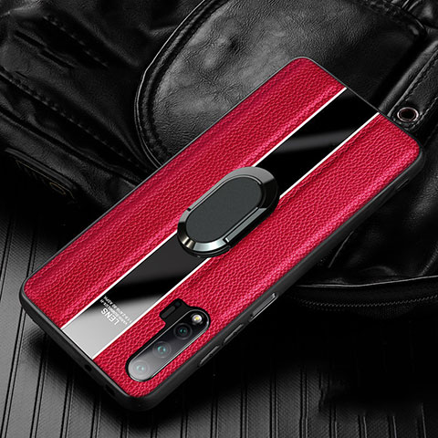 Coque Silicone Gel Motif Cuir Housse Etui avec Support Bague Anneau Aimante Magnetique T04 pour Huawei Nova 6 5G Rouge