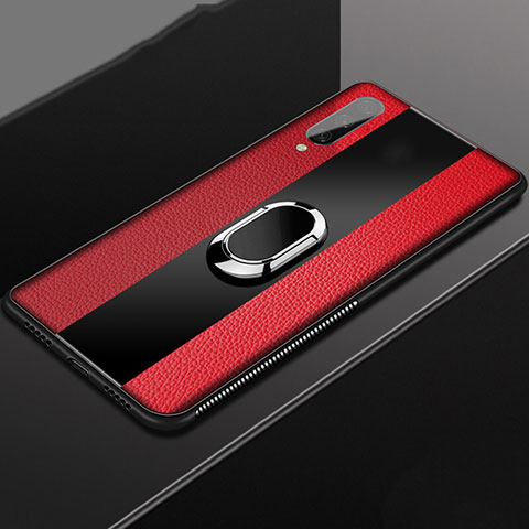 Coque Silicone Gel Motif Cuir Housse Etui avec Support Bague Anneau Aimante Magnetique T04 pour Xiaomi Mi A3 Rouge