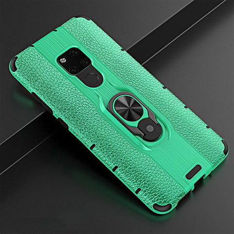 Coque Silicone Gel Motif Cuir Housse Etui avec Support Bague Anneau Aimante Magnetique T05 pour Huawei Mate 20 Vert