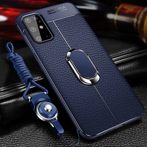 Coque Silicone Gel Motif Cuir Housse Etui avec Support Bague Anneau Aimante Magnetique WL1 pour Samsung Galaxy S20 Plus 5G Bleu