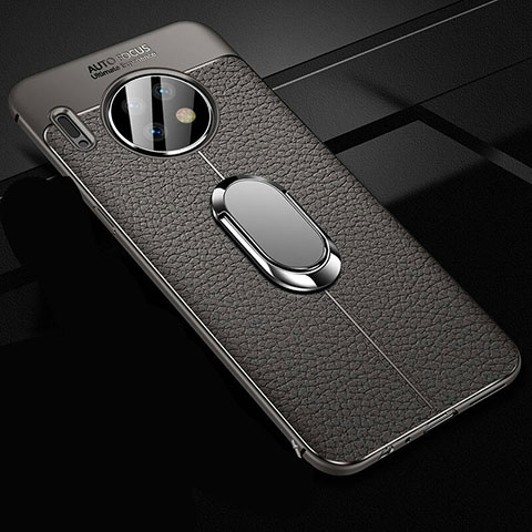 Coque Silicone Gel Motif Cuir Housse Etui avec Support Bague Anneau Aimante Magnetique Z02 pour Huawei Mate 30 5G Gris