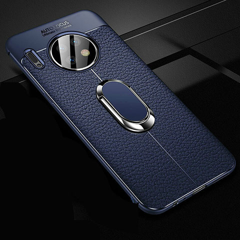 Coque Silicone Gel Motif Cuir Housse Etui avec Support Bague Anneau Aimante Magnetique Z02 pour Huawei Mate 30 Pro Bleu