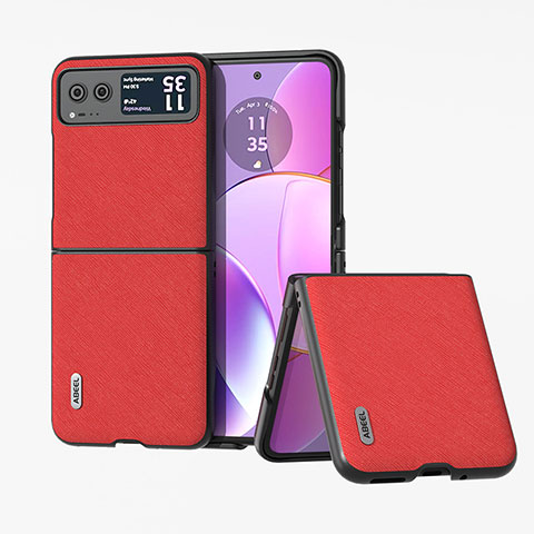 Coque Silicone Gel Motif Cuir Housse Etui B01H pour Motorola Moto Razr 40 5G Rouge