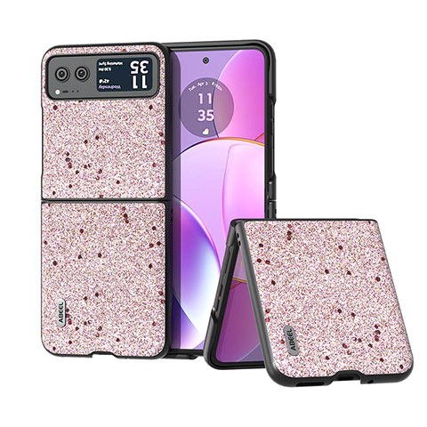 Coque Silicone Gel Motif Cuir Housse Etui B03H pour Motorola Moto Razr 40 5G Or Rose