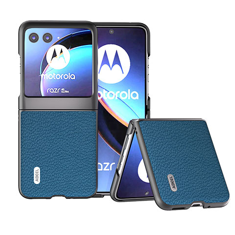 Coque Silicone Gel Motif Cuir Housse Etui B10H pour Motorola Moto Razr 40 Ultra 5G Bleu