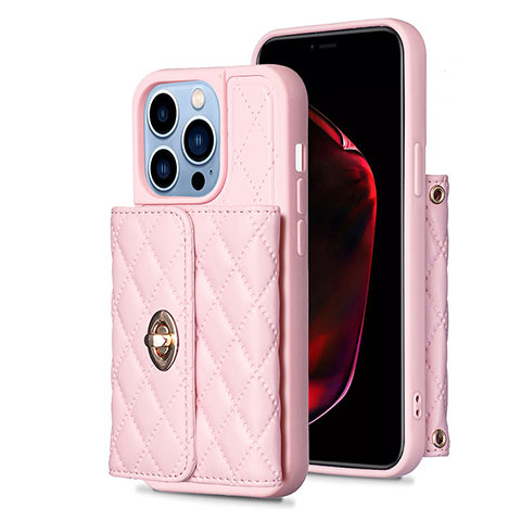 Coque Silicone Gel Motif Cuir Housse Etui BF1 pour Apple iPhone 13 Pro Max Or Rose