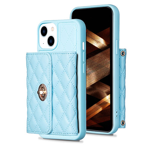 Coque Silicone Gel Motif Cuir Housse Etui BF1 pour Apple iPhone 14 Bleu