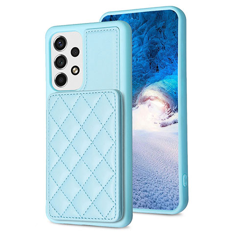 Coque Silicone Gel Motif Cuir Housse Etui BF1 pour Samsung Galaxy A13 4G Bleu Clair