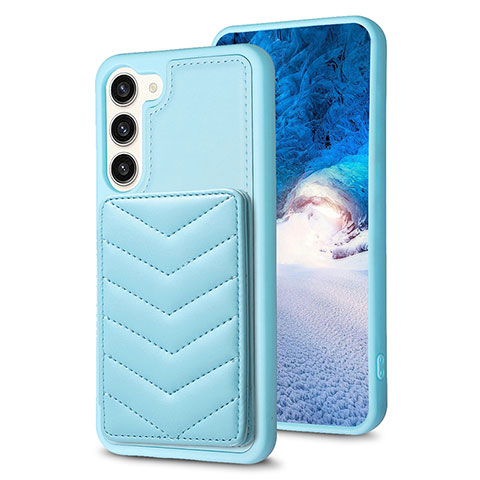 Coque Silicone Gel Motif Cuir Housse Etui BF1 pour Samsung Galaxy S22 5G Bleu Clair