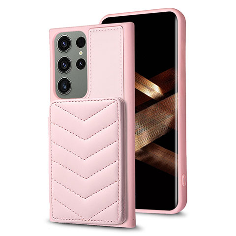 Coque Silicone Gel Motif Cuir Housse Etui BF1 pour Samsung Galaxy S25 Ultra 5G Or Rose