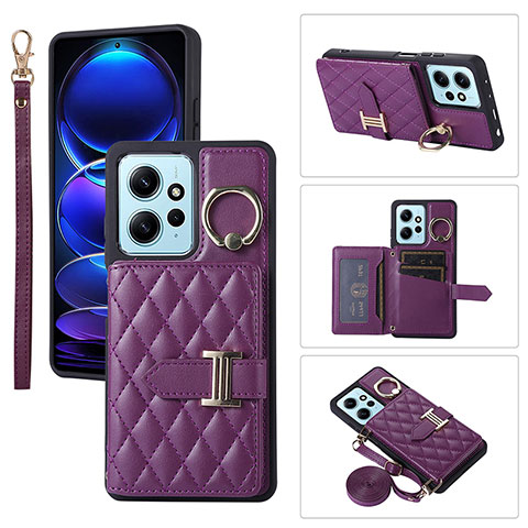 Coque Silicone Gel Motif Cuir Housse Etui BF1 pour Xiaomi Redmi Note 12 4G Violet