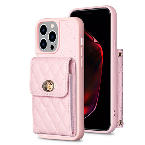 Coque Silicone Gel Motif Cuir Housse Etui BF2 pour Apple iPhone 13 Pro Max Or Rose