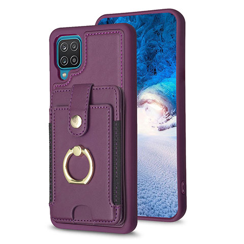 Coque Silicone Gel Motif Cuir Housse Etui BF2 pour Samsung Galaxy A12 Nacho Violet