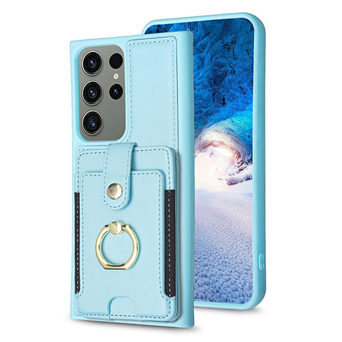 Coque Silicone Gel Motif Cuir Housse Etui BF2 pour Samsung Galaxy S22 Ultra 5G Bleu Clair