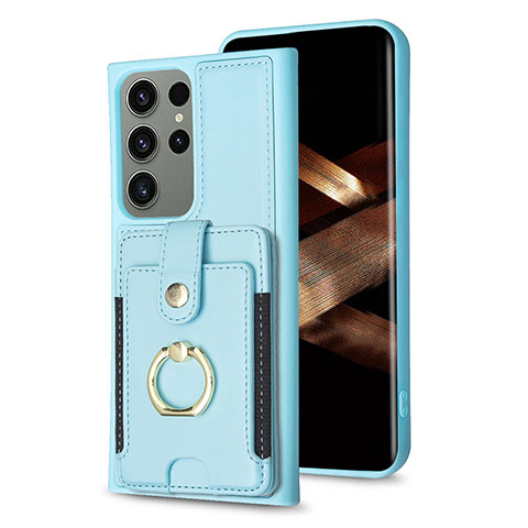 Coque Silicone Gel Motif Cuir Housse Etui BF2 pour Samsung Galaxy S24 Ultra 5G Bleu Clair