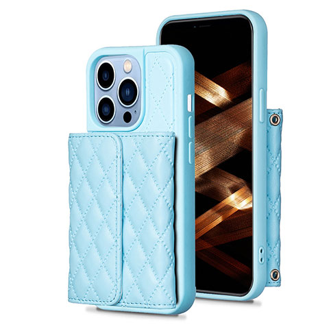 Coque Silicone Gel Motif Cuir Housse Etui BF3 pour Apple iPhone 13 Pro Bleu