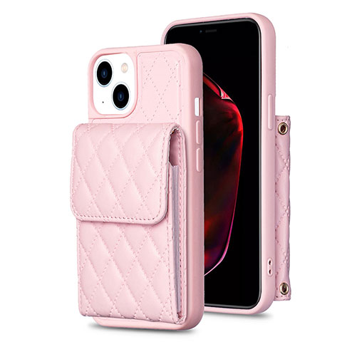 Coque Silicone Gel Motif Cuir Housse Etui BF3 pour Apple iPhone 15 Or Rose