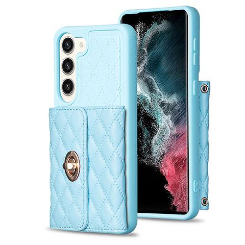 Coque Silicone Gel Motif Cuir Housse Etui BF3 pour Samsung Galaxy S22 Plus 5G Bleu Clair