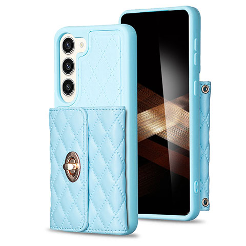 Coque Silicone Gel Motif Cuir Housse Etui BF3 pour Samsung Galaxy S25 Plus 5G Bleu Clair