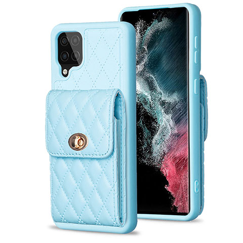 Coque Silicone Gel Motif Cuir Housse Etui BF4 pour Samsung Galaxy A12 5G Bleu Ciel