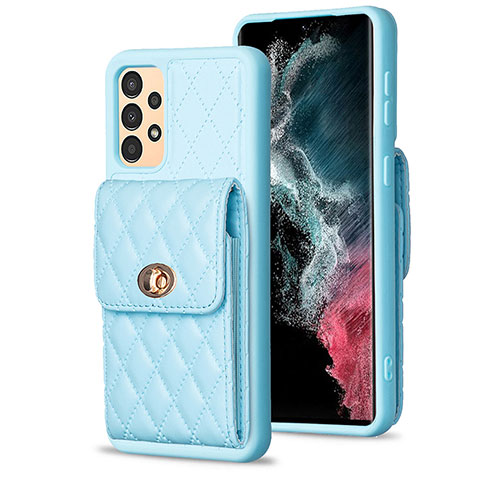 Coque Silicone Gel Motif Cuir Housse Etui BF4 pour Samsung Galaxy A13 4G Bleu Ciel