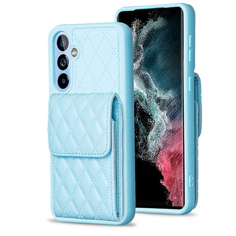 Coque Silicone Gel Motif Cuir Housse Etui BF4 pour Samsung Galaxy Quantum4 5G Bleu Ciel