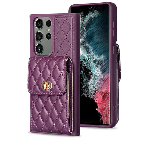 Coque Silicone Gel Motif Cuir Housse Etui BF4 pour Samsung Galaxy S22 Ultra 5G Violet