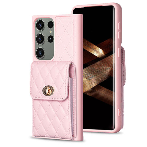 Coque Silicone Gel Motif Cuir Housse Etui BF4 pour Samsung Galaxy S24 Ultra 5G Or Rose