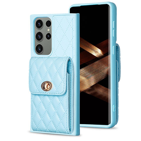 Coque Silicone Gel Motif Cuir Housse Etui BF4 pour Samsung Galaxy S25 Ultra 5G Bleu Clair