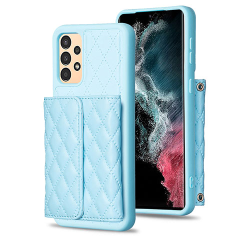 Coque Silicone Gel Motif Cuir Housse Etui BF5 pour Samsung Galaxy A13 4G Bleu Ciel